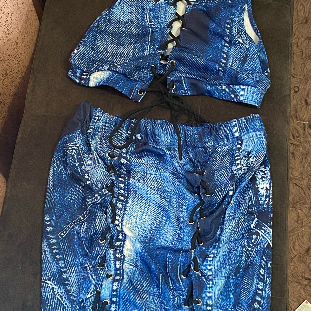 Denim print two piece set